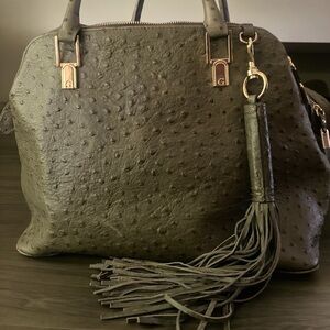 G.I.L.I. Olive Green Ostrich-Embossed Satchel with Tassel